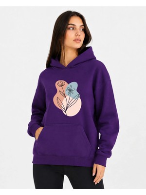 herkesemoda Çiçek Baskılı Kapüşonlu 2 Iplik Şardonlu Sweatshirt
