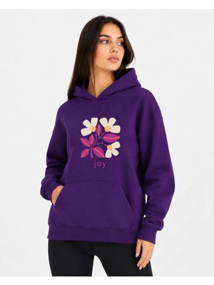 herkesemoda Joy Çiçek Baskılı Kapüşonlu 2 Iplik Şardonlu Sweatshirt