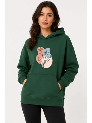 herkesemoda Çiçek Baskılı Kapüşonlu 2 Iplik Şardonlu Sweatshirt