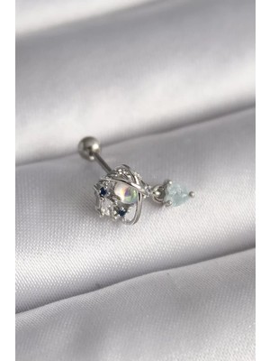 Uslucan Alışveriş 316L Çelik Gümüş Renk Zirkon Taşlı Sallantı Kalp Detay Tragus Piercing - TJ-PR1361
