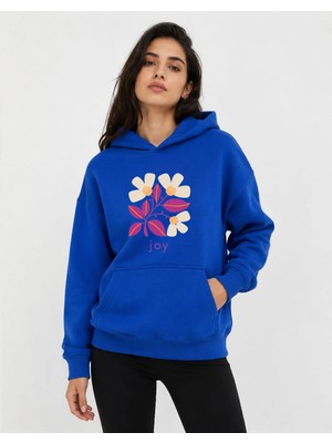 herkesemoda Joy Çiçek Baskılı Kapüşonlu 2 Iplik Şardonlu Sweatshirt