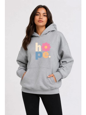 herkesemoda Hope Çiçek Baskılı Kapüşonlu 2 Iplik Şardonlu Sweatshirt