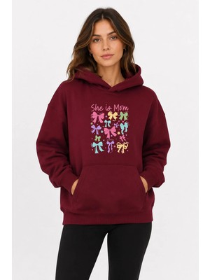 herkesemoda Renkli Kurdeleler Baskılı Kapüşonlu 2 Iplik Şardonlu Sweatshirt