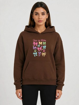herkesemoda Renkli Kurdeleler Baskılı Kapüşonlu 2 Iplik Şardonlu Sweatshirt