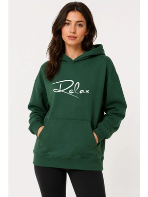 herkesemoda Relax Baskılı Kapüşonlu 2 Iplik Şardonlu Sweatshirt