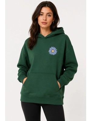 herkesemoda Papatya Baskılı Kapüşonlu 2 Iplik Şardonlu Sweatshirt