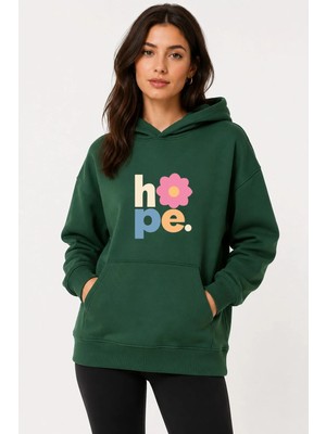 herkesemoda Hope Çiçek Baskılı Kapüşonlu 2 Iplik Şardonlu Sweatshirt