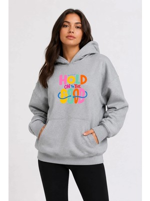 herkesemoda Hold Good Baskılı Kapüşonlu 2 Iplik Şardonlu Sweatshirt