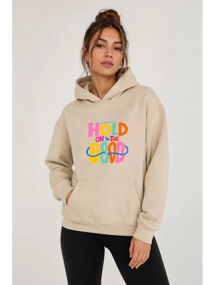 herkesemoda Hold Good Baskılı Kapüşonlu 2 Iplik Şardonlu Sweatshirt