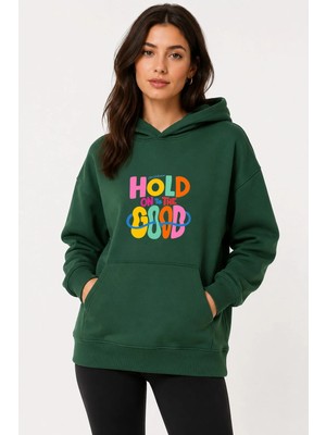 herkesemoda Hold Good Baskılı Kapüşonlu 2 Iplik Şardonlu Sweatshirt