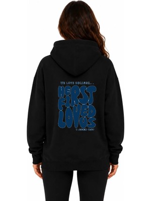 herkesemoda First Love Arka Baskılı Kapüşonlu 2 Iplik Şardonlu Sweatshirt
