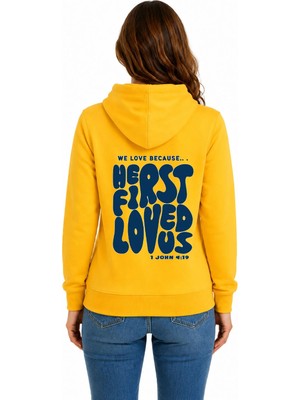 herkesemoda First Love Arka Baskılı Kapüşonlu 2 Iplik Şardonlu Sweatshirt