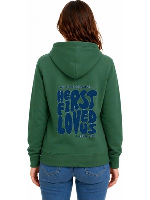 herkesemoda First Love Arka Baskılı Kapüşonlu 2 Iplik Şardonlu Sweatshirt