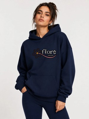 herkesemoda Flore, Baskılı Kapüşonlu 2 Iplik Şardonlu Sweatshirt