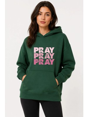 herkesemoda Pray Baskılı Kapüşonlu 2 Iplik Şardonlu Sweatshirt
