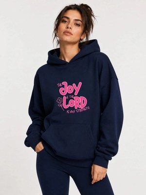herkesemoda Joy Lord Baskılı Kapüşonlu 2 Iplik Şardonlu Sweatshirt