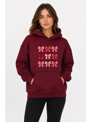 herkesemoda Kurdele Baskılı Kapüşonlu 2 Iplik Şardonlu Sweatshirt