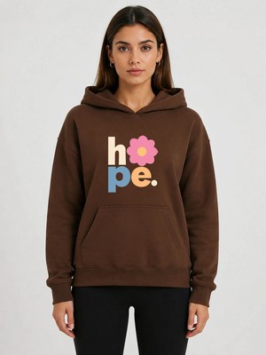 herkesemoda Hope Çiçek Baskılı Kapüşonlu 2 Iplik Şardonlu Sweatshirt