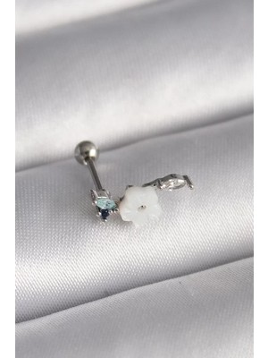 Uslucan Alışveriş 316L Çelik Gümüş Renk Zirkon Taş Detay Beyaz Çiçek Model Tragus Piercing - TJ-PR1357