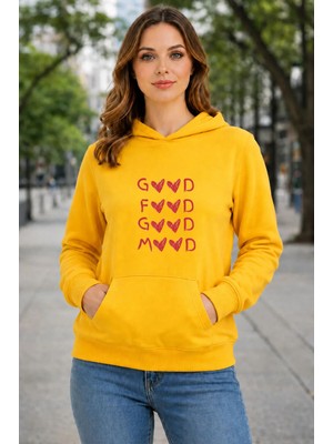 herkesemoda Harf ve Mini Kalpler Baskılı Kapüşonlu 2 Iplik Şardonlu Sweatshirt