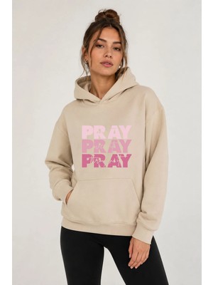 herkesemoda Pray Baskılı Kapüşonlu 2 Iplik Şardonlu Sweatshirt