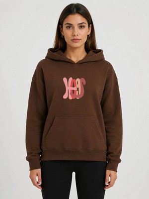 herkesemoda Hugs Baskılı Kapüşonlu 2 Iplik Şardonlu Sweatshirt