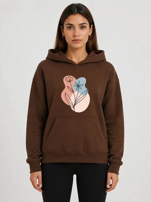 herkesemoda Çiçek Baskılı Kapüşonlu 2 Iplik Şardonlu Sweatshirt