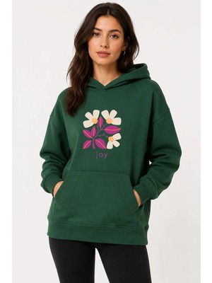 herkesemoda Joy Çiçek Baskılı Kapüşonlu 2 Iplik Şardonlu Sweatshirt