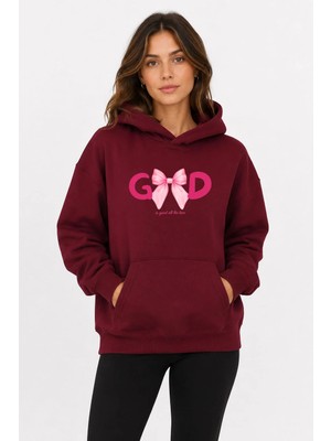 herkesemoda Good Kurdele Baskılı Kapüşonlu 2 Iplik Şardonlu Sweatshirt