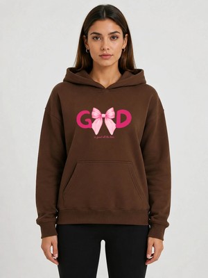 herkesemoda Good Kurdele Baskılı Kapüşonlu 2 Iplik Şardonlu Sweatshirt