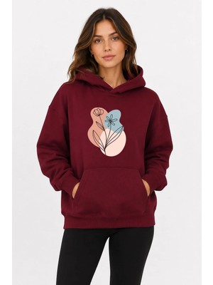 herkesemoda Çiçek Baskılı Kapüşonlu 2 Iplik Şardonlu Sweatshirt