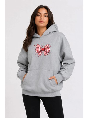 herkesemoda Kurdele Baskılı Kapüşonlu 2 Iplik Şardonlu Sweatshirt