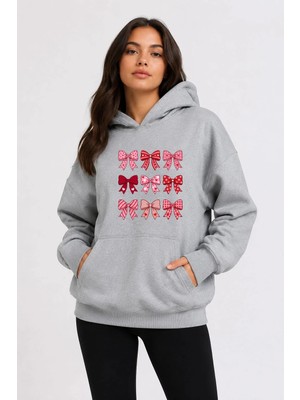 herkesemoda Kurdele Baskılı Kapüşonlu 2 Iplik Şardonlu Sweatshirt