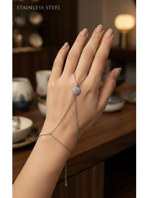 Stainless Steel Gümüş Renk Beyaz Taş Yuvarlak Çelik Şahmeran