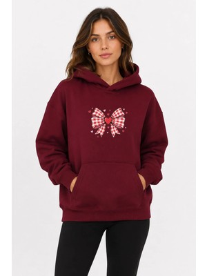 herkesemoda Kurdele Baskılı Kapüşonlu 2 Iplik Şardonlu Sweatshirt