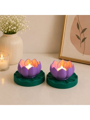 My Craft 3D 2'li Lotus Çiçeği Tasarımlı Dekoratif Mumluk Seti