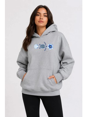 herkesemoda Deniz Temalı Kaplumbağa Baskılı Kapüşonlu 2 Iplik Şardonlu Sweatshirt