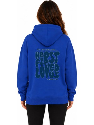 herkesemoda First Love Arka Baskılı Kapüşonlu 2 Iplik Şardonlu Sweatshirt