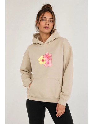 herkesemoda Çiçek Baskılı Kapüşonlu 2 Iplik Şardonlu Sweatshirt