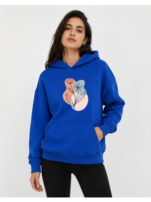 herkesemoda Çiçek Baskılı Kapüşonlu 2 Iplik Şardonlu Sweatshirt