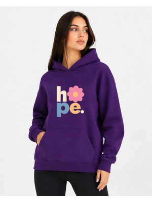 herkesemoda Hope Çiçek Baskılı Kapüşonlu 2 Iplik Şardonlu Sweatshirt