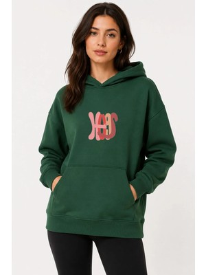 herkesemoda Hugs Baskılı Kapüşonlu 2 Iplik Şardonlu Sweatshirt