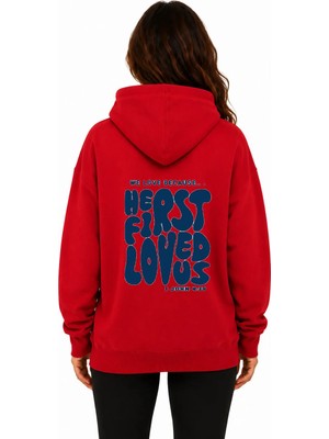 herkesemoda First Love Arka Baskılı Kapüşonlu 2 Iplik Şardonlu Sweatshirt