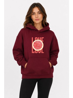herkesemoda Portakal Dilimi Baskılı Kapüşonlu 2 Iplik Şardonlu Sweatshirt