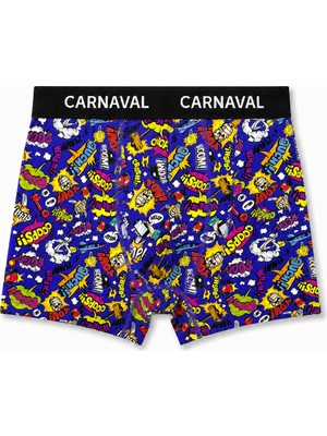 Carnaval Socks CARNAVAL Eğlenceli Yazılı Desenli Premium Pamuklu Erkek Boxer - Mavi Renkli