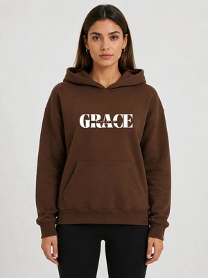 herkesemoda Grace Baskılı Kapüşonlu 2 Iplik Şardonlu Sweatshirt