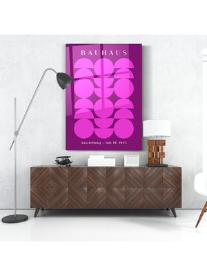 **cam Tablo Bauhaus 1923 Pembe Daireler Mor Zemin Geometrik Modern Duvar Dekorasyonu**