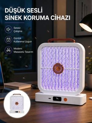 Masaüstü Şarjlı Elektrikli Sinek Öldürücü Uv Teknolojili Beyaz Cihaz