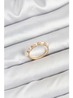 Renas Store Pirinç Gold Renk Sıralı Incili Kadın Yüzük - TJ-BYK3844