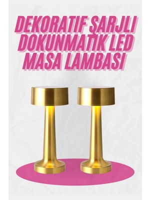 İntora Altın Rengi Masa Gece Lambası Dokunmatik Şarjlı Masa Lambası